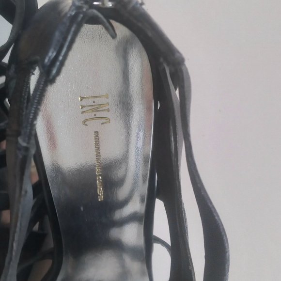 INC Black Leather Sandals, Wedge Heel Size 9.5 - Picture 2 of 2